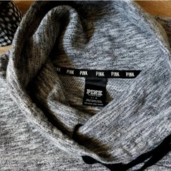 Pink Victorias Secret Logo Pullover Cowl Neck Sweatshirt L - Picture 3 of 4